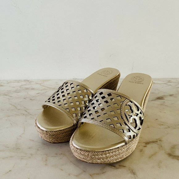 Tory Burch Shoes - TORY BURCH Metallic Gold Platform Wedge Heels Sandal
